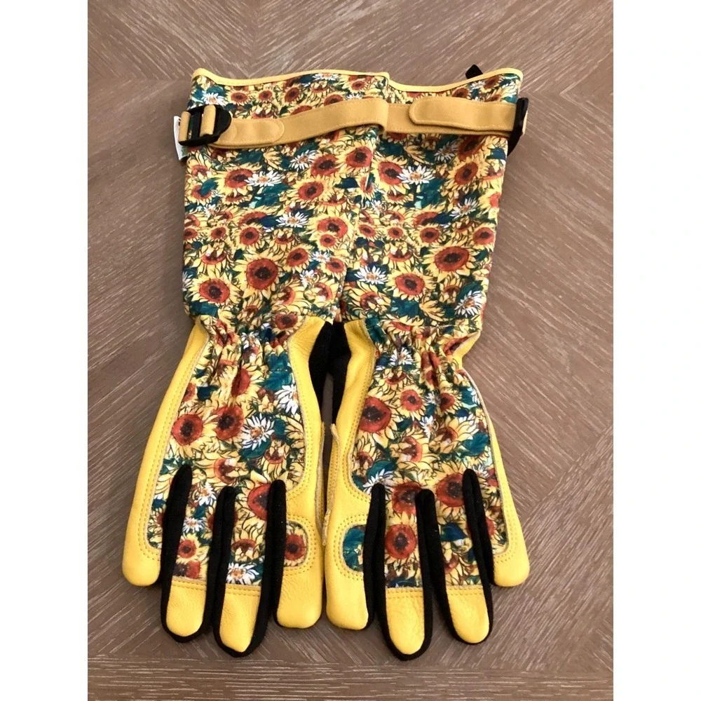 Sunflower Breathable Thorn Proof Leather Gardening /Rose Pruning Gloves Sm NWOT
